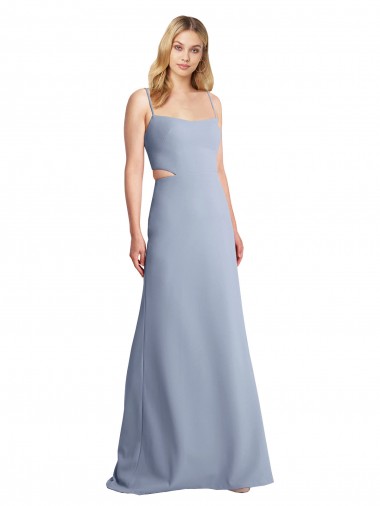 Smoke Blue Scoop Neck Sleeveless Open Back Long Prom Dress Canada Supplier