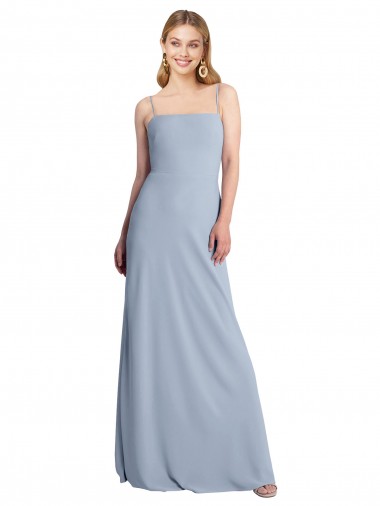 Smoke Blue Square Neck Sleeveless Criss Cross Open Back Long Evening Prom Gowns Canada Supplier