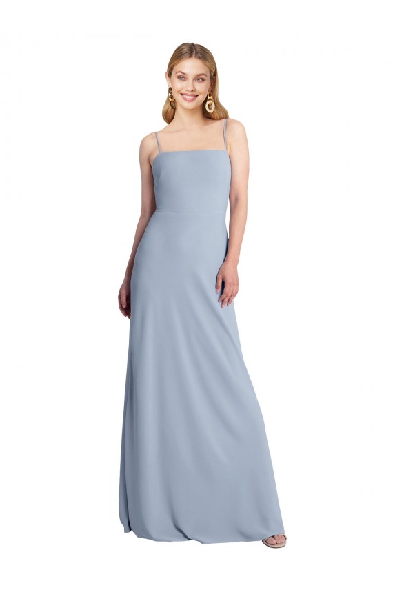 Smoke Blue Square Neck Sleeveless Criss Cross Open Back Long Evening Prom Gowns Canada Supplier