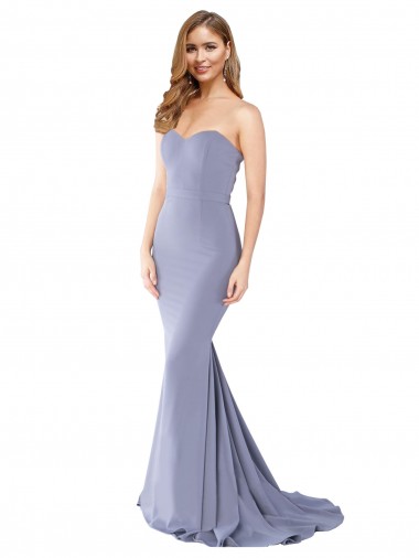 Smoke Blue Strapless Sleeveless Low Back Long Prom Dress Canada Supplier