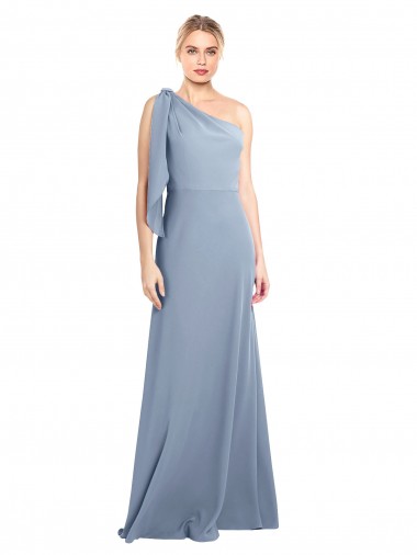 Smoke Blue One Shoulder Flutter Sleeves Long Prom Dress Canada Supplier