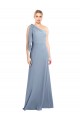 Smoke Blue One Shoulder Flutter Sleeves Long Prom Dress Canada Supplier