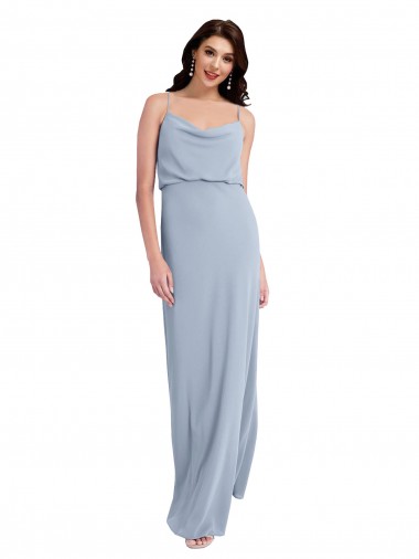 Smoke Blue Cowl Neck Sleeveless V-Back Long Prom Dress Canada Supplier