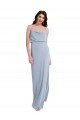 Smoke Blue Cowl Neck Sleeveless V-Back Long Prom Dress Canada Supplier