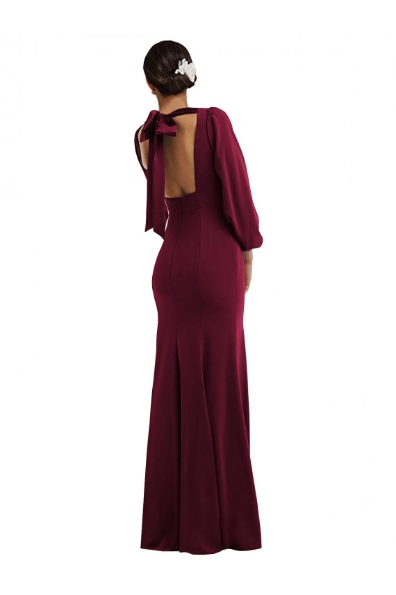 Burgundy Gold Bateau Neck Long Sleeves Open Back Long Prom Dress Canada Supplier