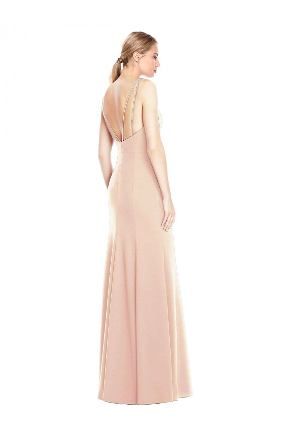 Nude Bateau Neck Sleeveless Open Back Long Prom Dress Canada Supplier