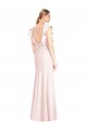 Pink Bateau Neck Cap Sleeves Open Back Long Prom Dress Canada Supplier