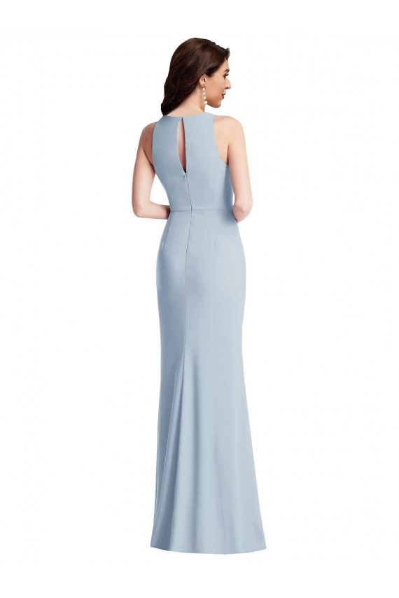 Light Sky Blue Halter Neck Sleeveless Long Trumpet Prom Dress Canada Supplier