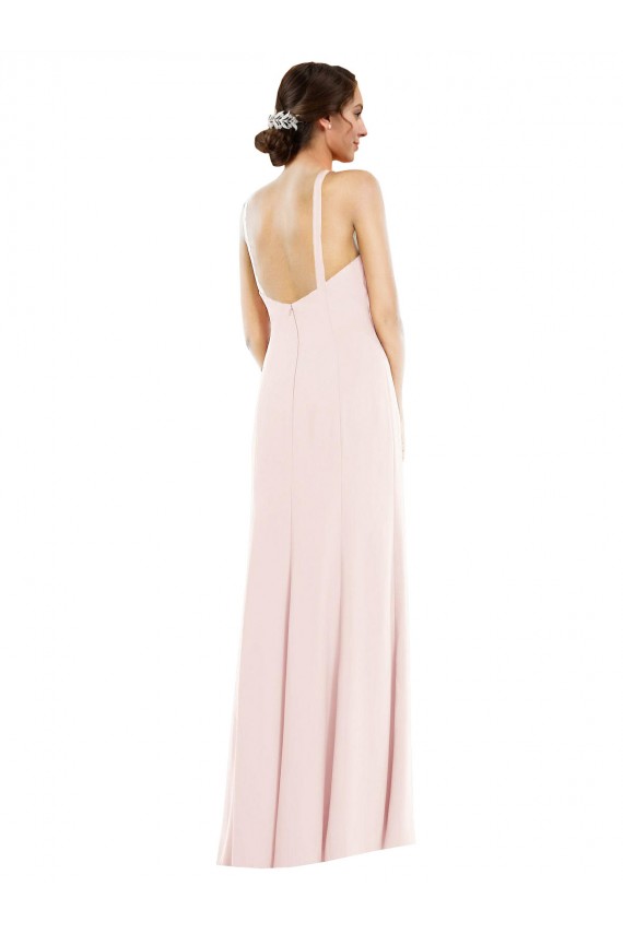 Pink Halter Neck Sleeveless Low Back Long Prom Dress Canada Supplier