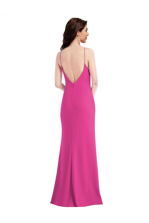 Fuchsia High Neck Sleeveless Open Back Stretch Crepe Long Prom Dress Canada Supplier