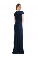 Dark Navy Off the Shoulder Cap Sleeves Keyhole Back Long Prom Dress Canada Supplier