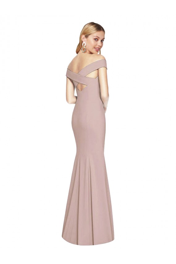 Dusty Pink Off the Shoulder Sleeveless Criss Cross Back Long Formal Bridesmaid Gown Canada Supplier