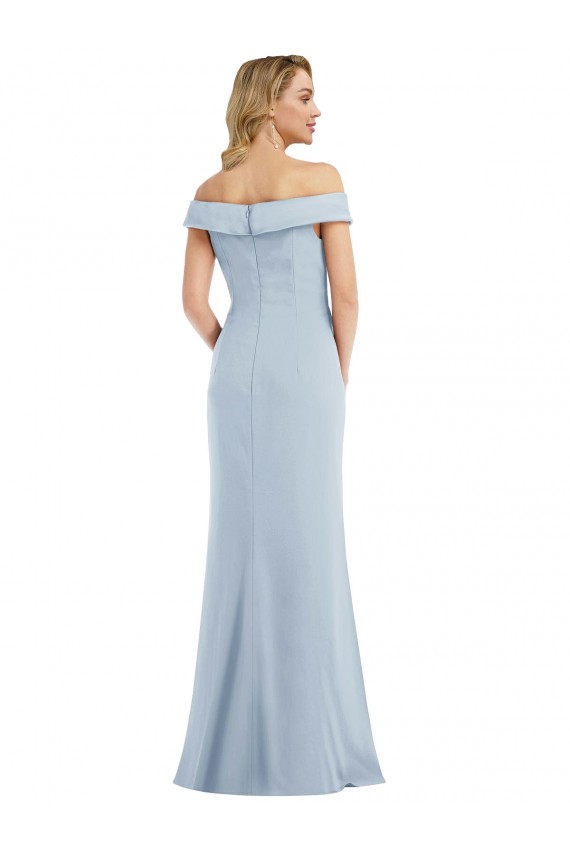 Light Sky Blue Off the Shoulder Sleeveless Long Formal Bridesmaid Gown Canada Supplier