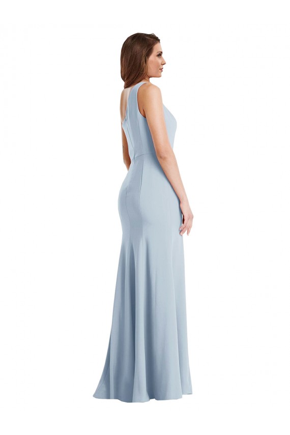 Light Sky Blue One Shoulder Sleeveless Stretch Crepe Long Prom Dress Canada Supplier