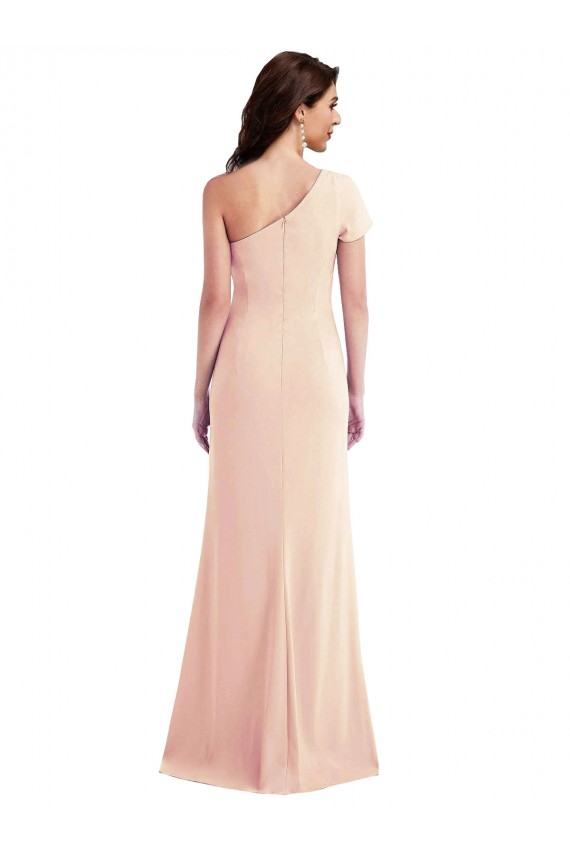 Nude One Shoulder Cap Sleeves Long Prom Dress Canada Supplier