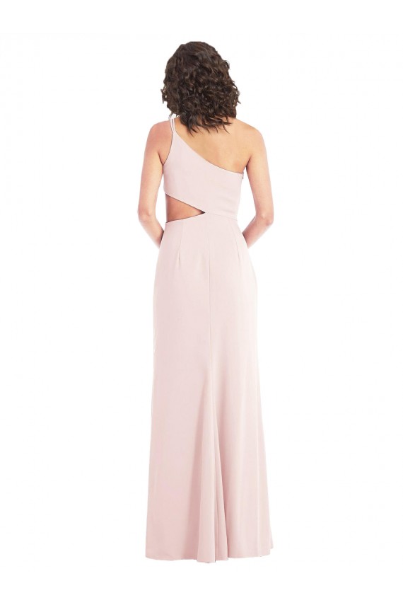 Pink One Shoulder Sleeveless Stretch Crepe Long Prom Dress Canada Supplier