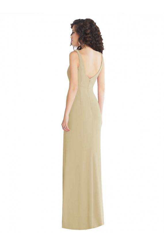 Champagne Square Neck Sleeveless Low Back Long Prom Dress Canada Supplier