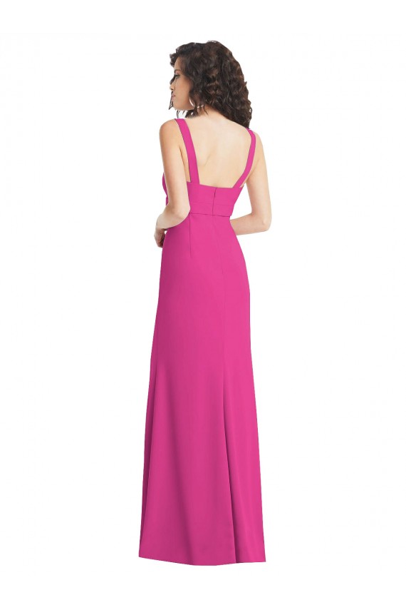 Fuchsia Square Neck Sleeveless Low Back Long Prom Dress Canada Supplier