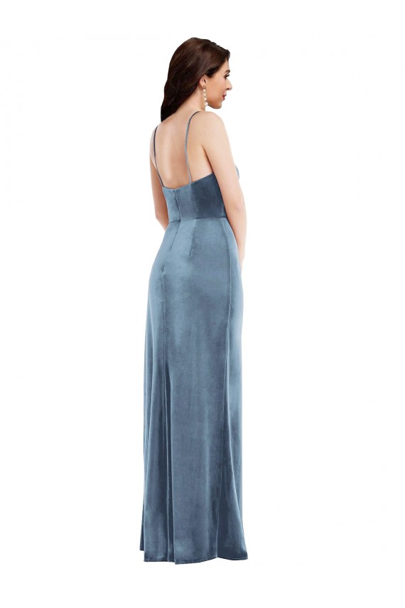Dusty Blue Spaghetti Straps Sleeveless Long Trumpet Prom Dress Canada Supplier