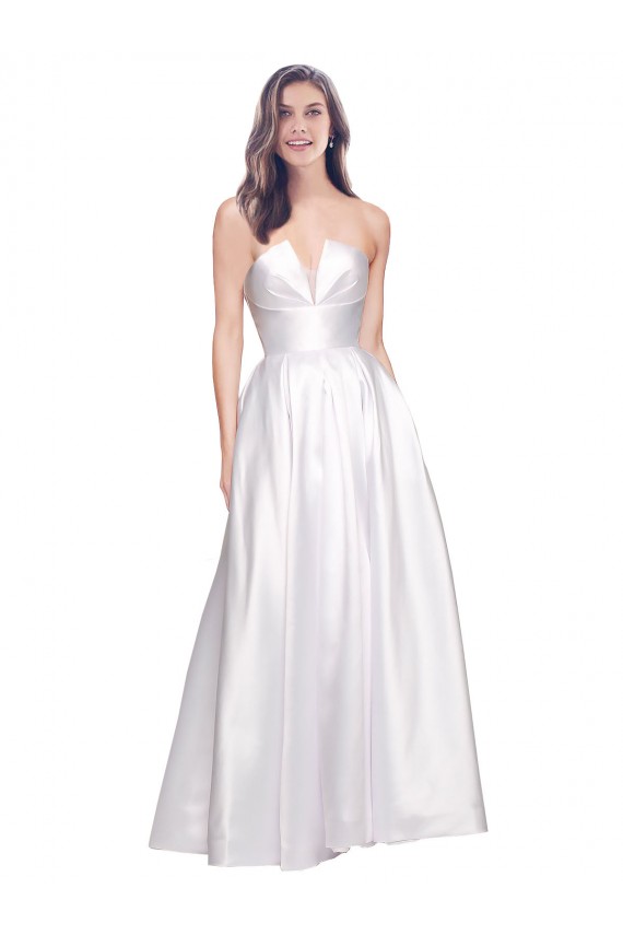White Strapless Sleeveless Low Back Long Prom Dress Canada Supplier